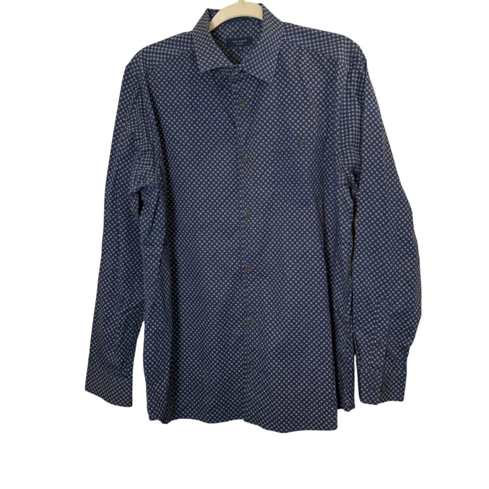 Ted Baker London Men’s Cotton Elastane Navy Geometric Button Down Shirt sz XL